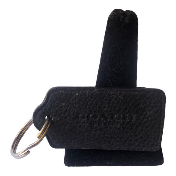 Vintage Coach Imprinted “Coach New York” Black Leather Silver Ring Keychain - Picture 4 of 9